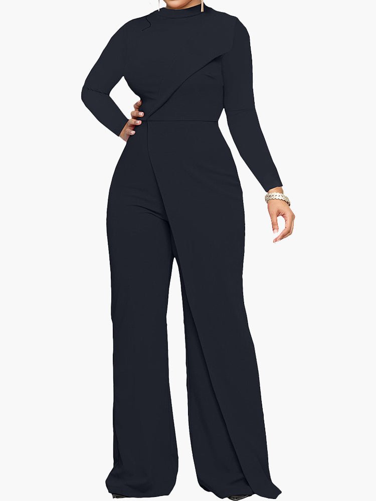 Heidi-Mode | Damen Jumpsuits Halber Rollkragen Unregelmäßiger Langarm Jumpsuit