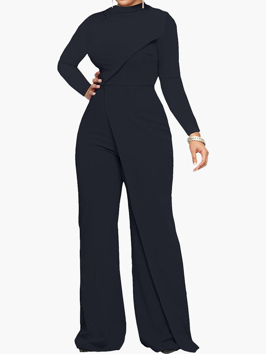 Heidi-Mode | Damen Jumpsuits Halber Rollkragen Unregelmäßiger Langarm Jumpsuit