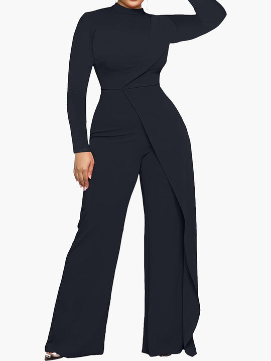 Heidi-Mode | Damen Jumpsuits Halber Rollkragen Unregelmäßiger Langarm Jumpsuit
