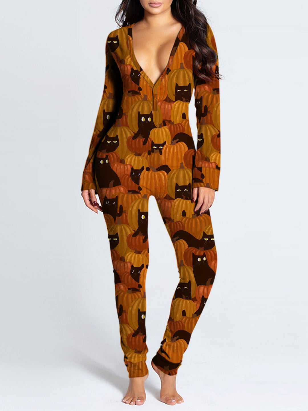 Heidi-Mode | Damen Playsuits Bedruckt Langärmliger Loungewear Jumpsuit