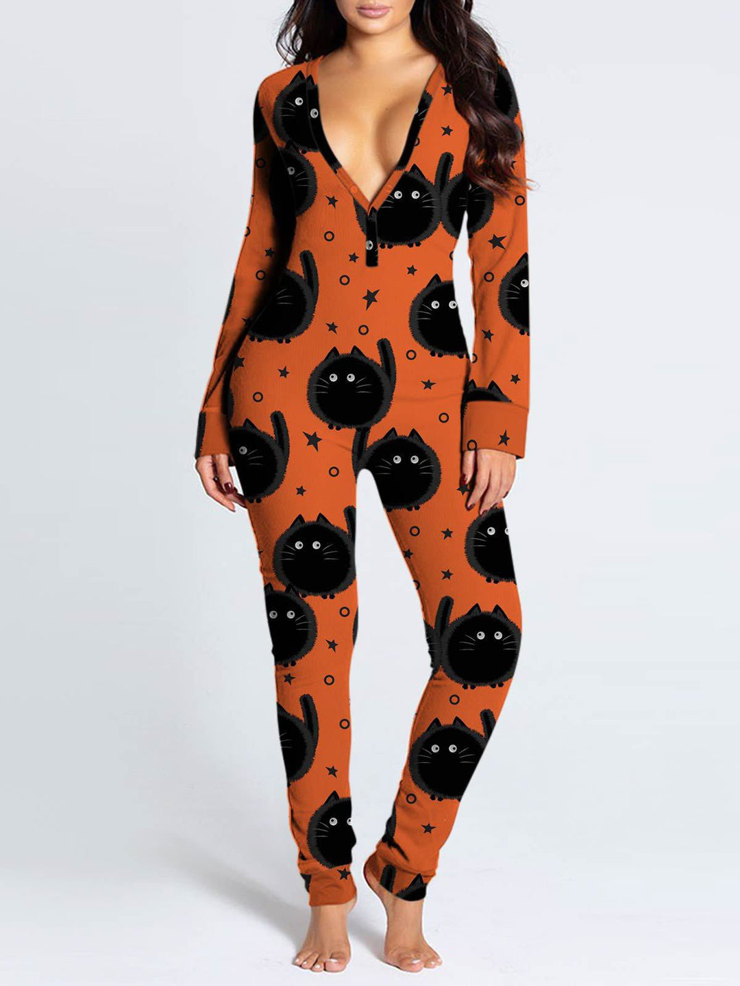 Heidi-Mode | Damen Playsuits Bedruckt Langärmliger Loungewear Jumpsuit