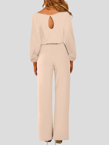 Heidi-Mode | Damen Jumpsuits Einfarbig Langarm Gürtel Lässiger Jumpsuit