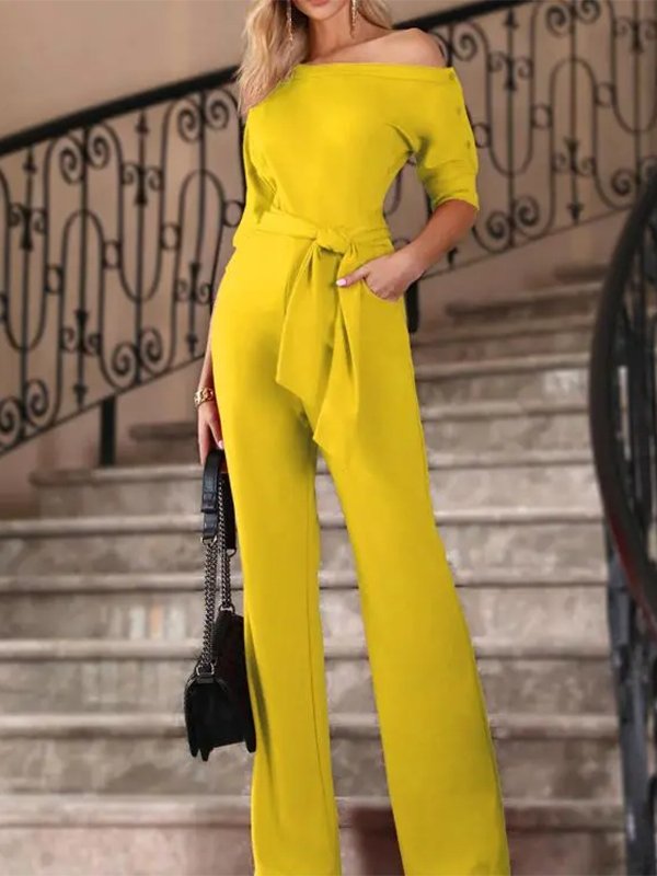 Heidi-Mode | Damen Jumpsuits Solide Off Shoulder Schnür Jumpsuit