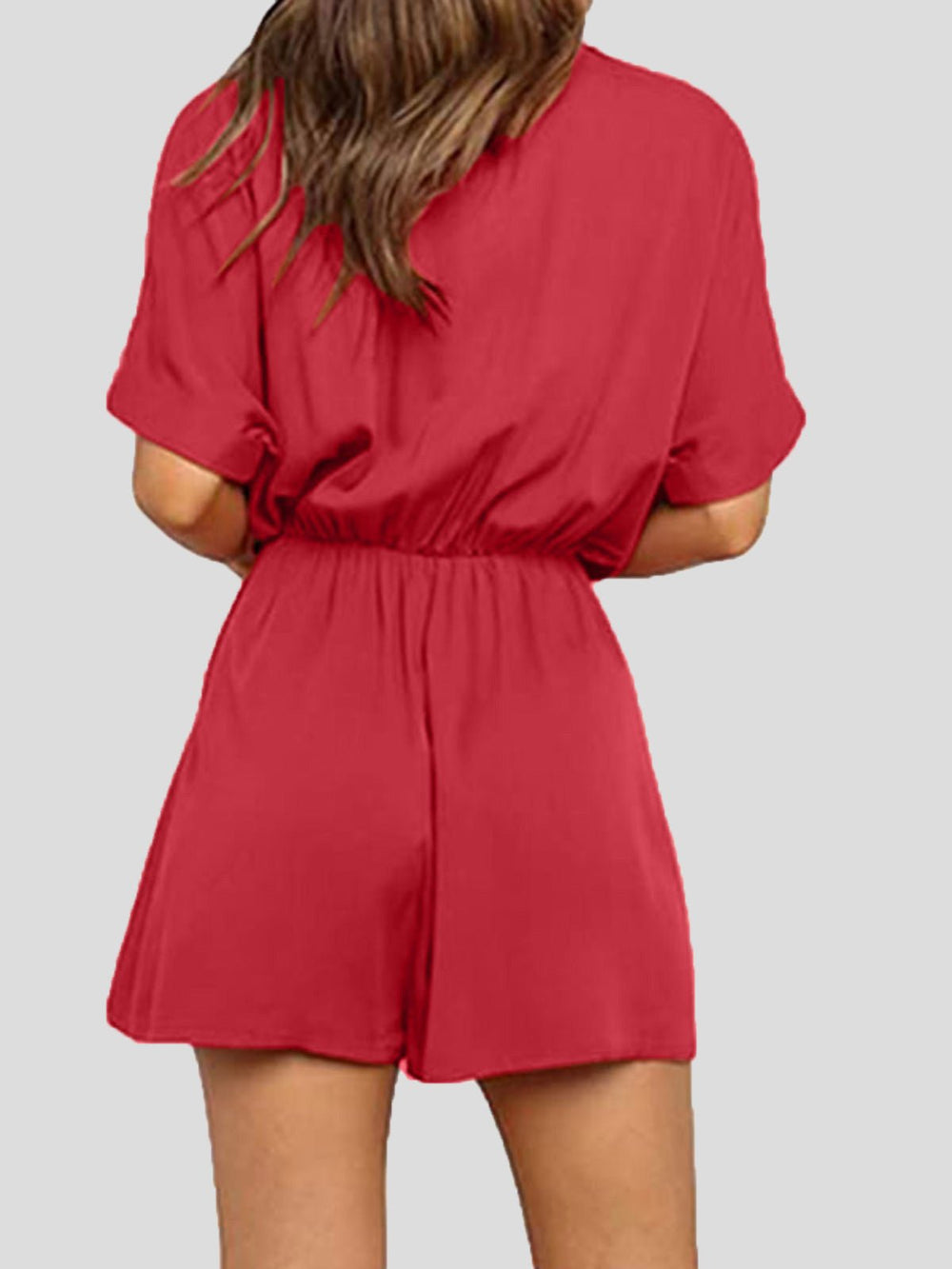 Heidi-Mode | Frauen Jumpsuits V-Ausschnitt Knopf Kurze Ärmel Tasche Gürtel Jumpsuit
