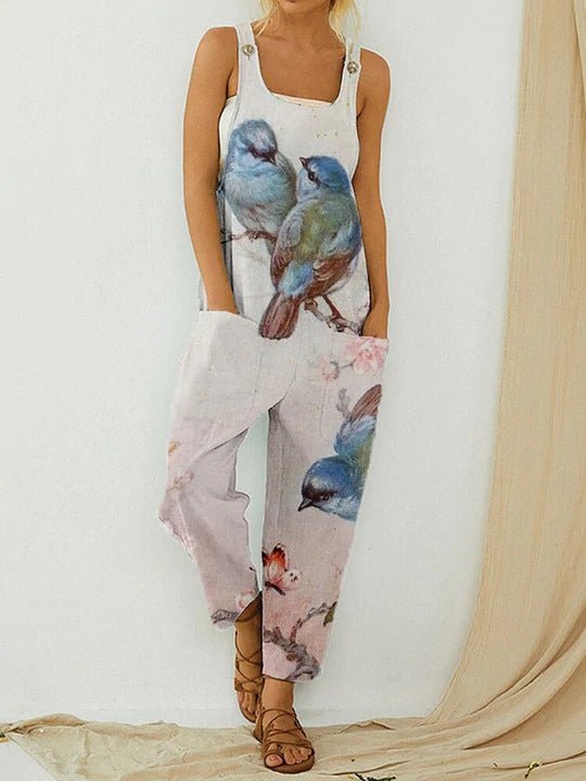 Heidi-Mode | Frauen Jumpsuits Vintage Abstract Print Ohne Ärmel Tasche Jumpsuit