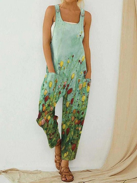 Heidi-Mode | Frauen Jumpsuits Vintage Abstract Print Ohne Ärmel Tasche Jumpsuit