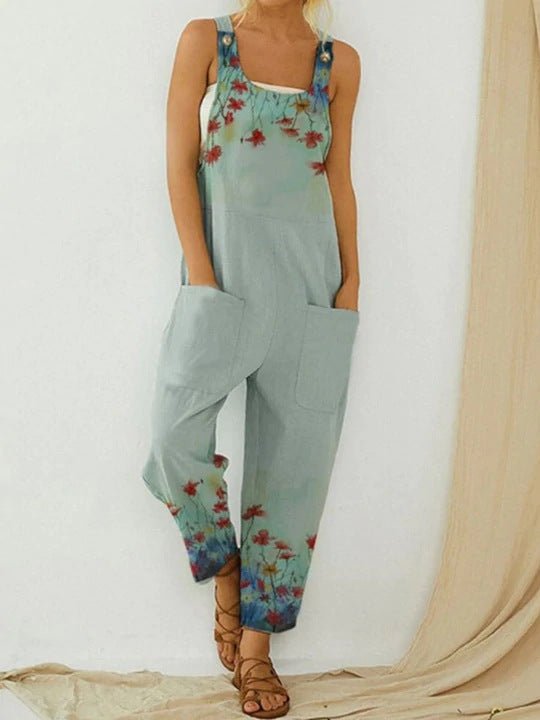 Heidi-Mode | Frauen Jumpsuits Vintage Abstract Print Ohne Ärmel Tasche Jumpsuit