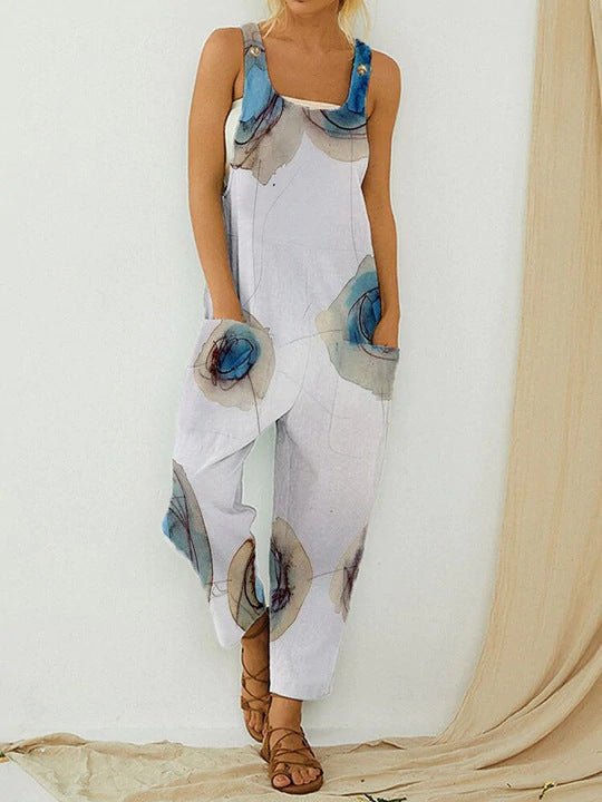 Heidi-Mode | Frauen Jumpsuits Vintage Abstract Print Ohne Ärmel Tasche Jumpsuit