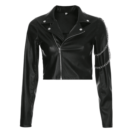 Punk Rock Motorrad-Lederjacke mit silbernen Ketten