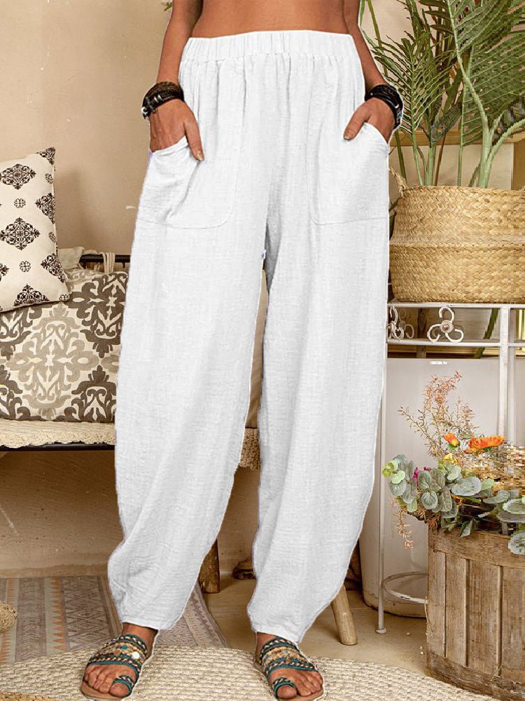 Heidi-Mode | Frauen Hosen Locker Einfarbig Elastischer Bund Tasche Harem Hosen