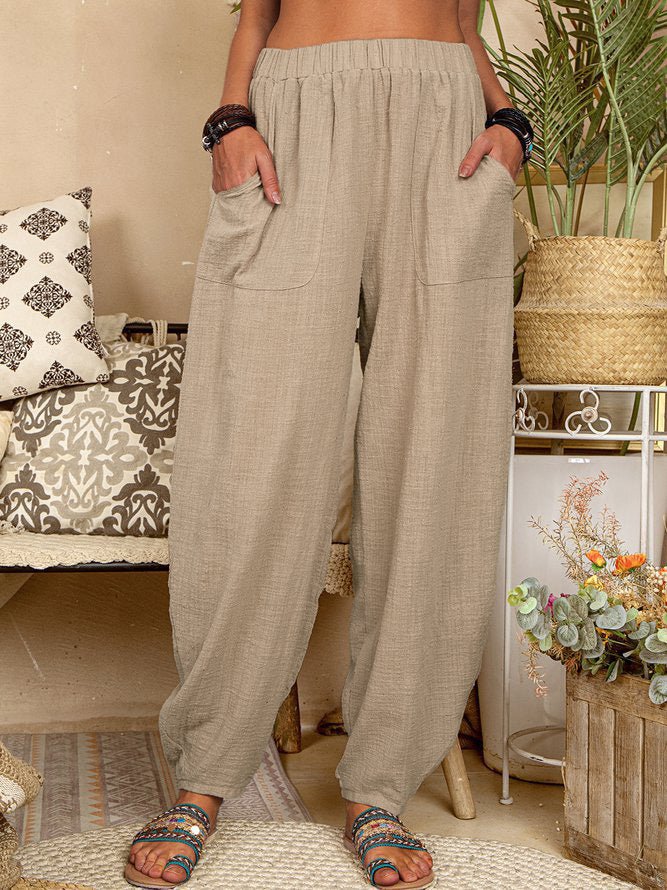 Heidi-Mode | Frauen Hosen Locker Einfarbig Elastischer Bund Tasche Harem Hosen