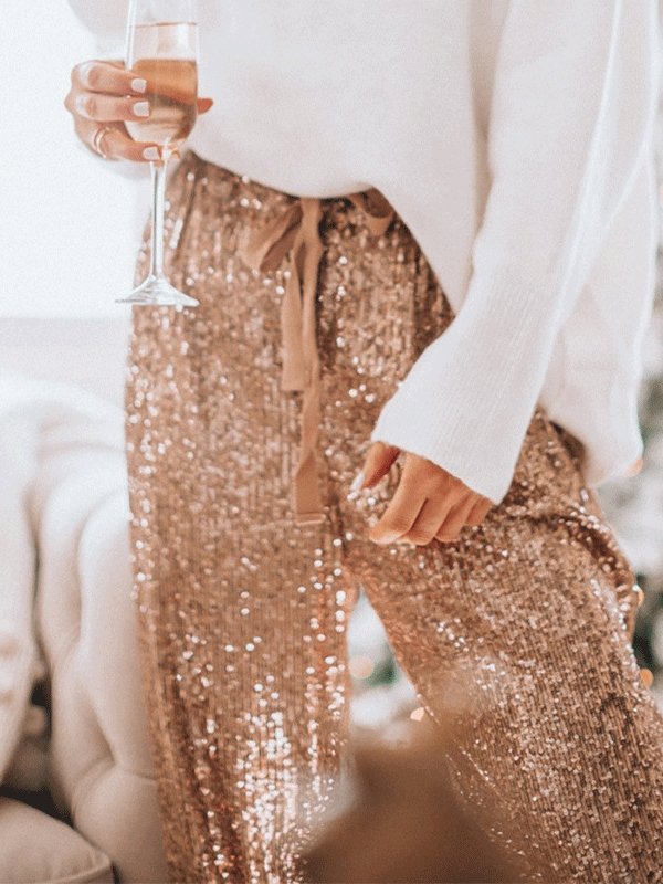 Heidi-Mode | Frauen Hosen, Pailletten, Kordelzug, Hohe Taille, Leggings, Stoffhosen