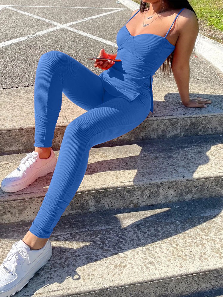Heidi-Mode | Frauen Set Einfarbig Träger Top & Hose Sport zu Dels Set
