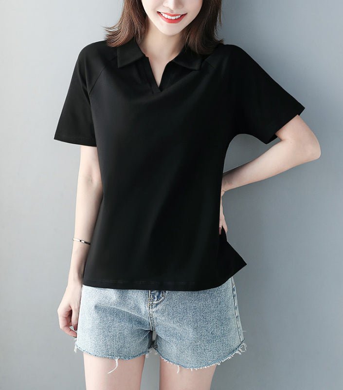 Heidi-Mode | Damen Einfaches Leichtes Kurzarm Spaltenhals Polo-Shirt