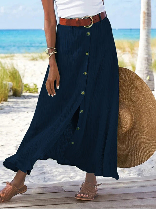 Heidi-Mode | Frauen Röcke aus Baumwolle mit Knopf, Schlitz und A Schnitt