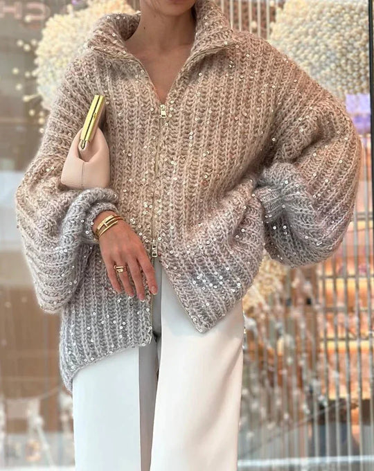 Heidi-Mode | Glänzend Pailletten Strickpullover