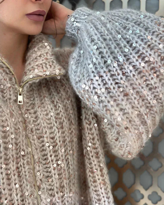 Heidi-Mode | Glänzend Pailletten Strickpullover