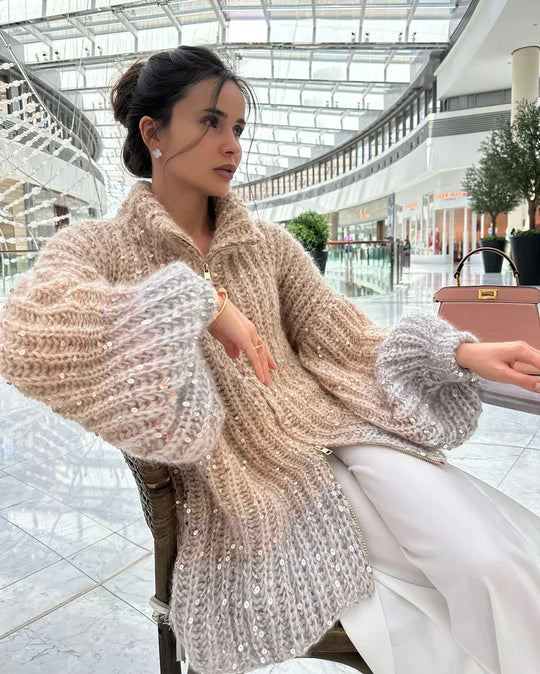 Heidi-Mode | Glänzend Pailletten Strickpullover