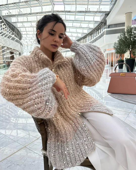 Heidi-Mode | Glänzend Pailletten Strickpullover