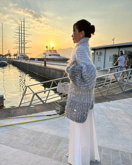 Heidi-Mode | Glänzend Pailletten Strickpullover