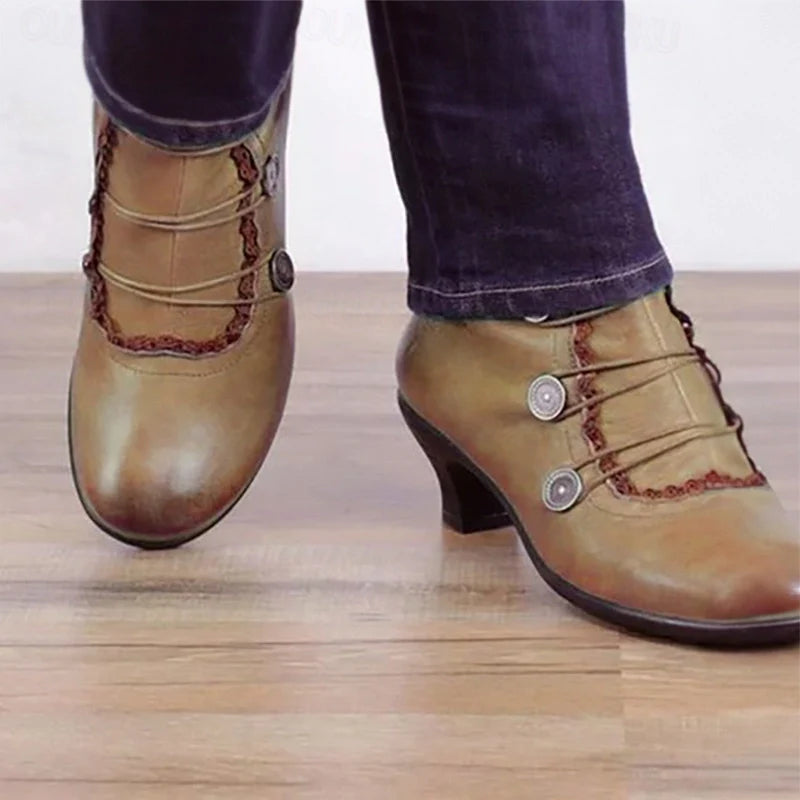 Heidi-Mode | Damen Viktorianische Schnür-Stiefeletten mit Spitzenbesatz