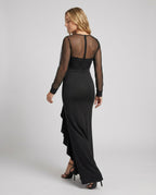 Langes, Glänzendes, Mit Pailletten Gerüschtes, Elegantes Abendkleid In Schwarz