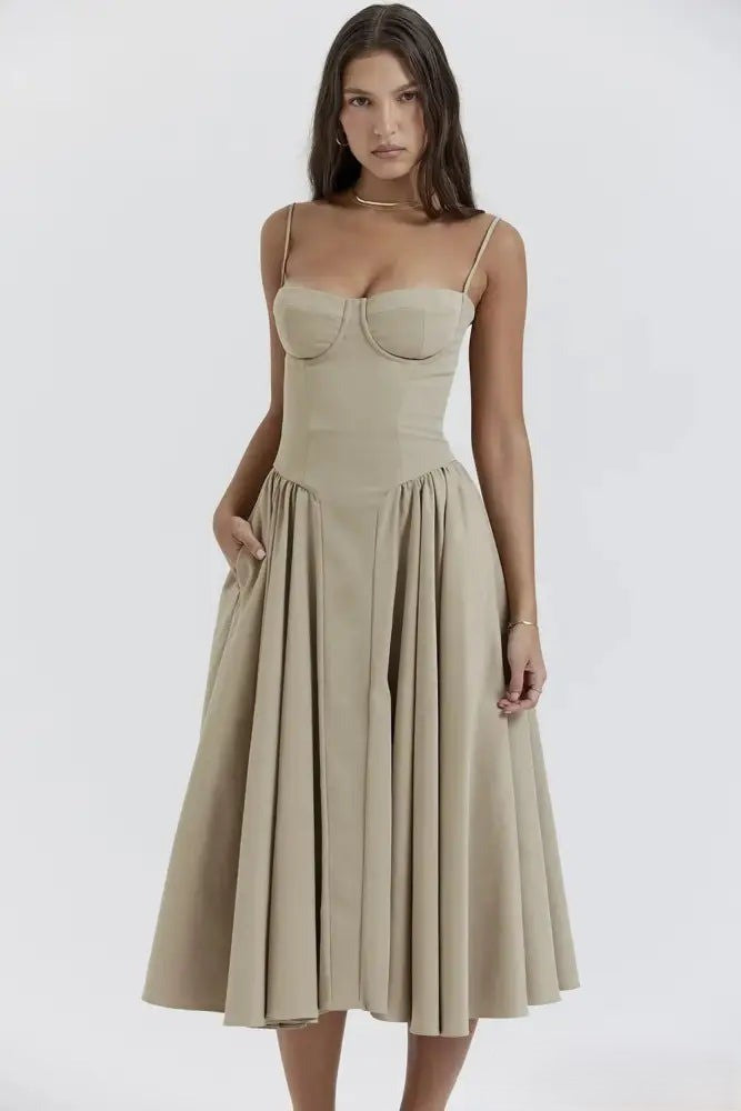 Heidi-Mode | Korsett Midikleid mit Ärmeln Attraktive Passform