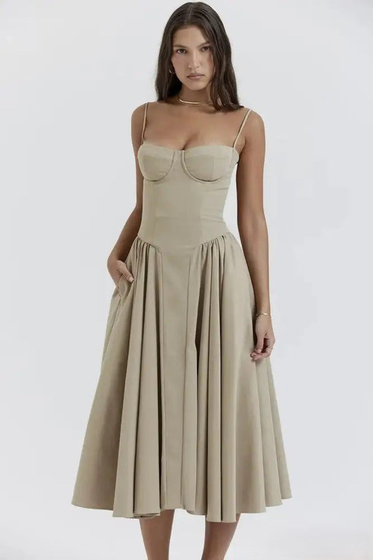 Heidi-Mode | Korsett Midikleid mit Ärmeln Attraktive Passform
