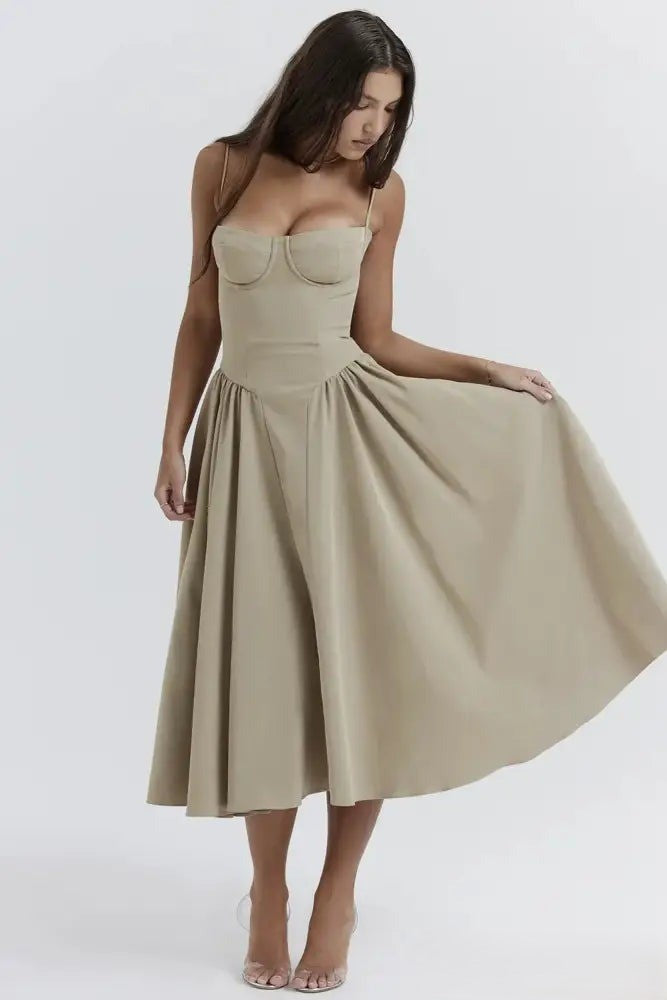 Heidi-Mode | Korsett Midikleid mit Ärmeln Attraktive Passform