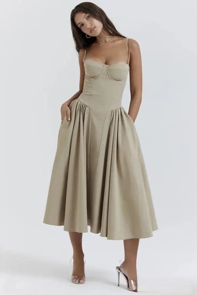 Heidi-Mode | Korsett Midikleid mit Ärmeln Attraktive Passform