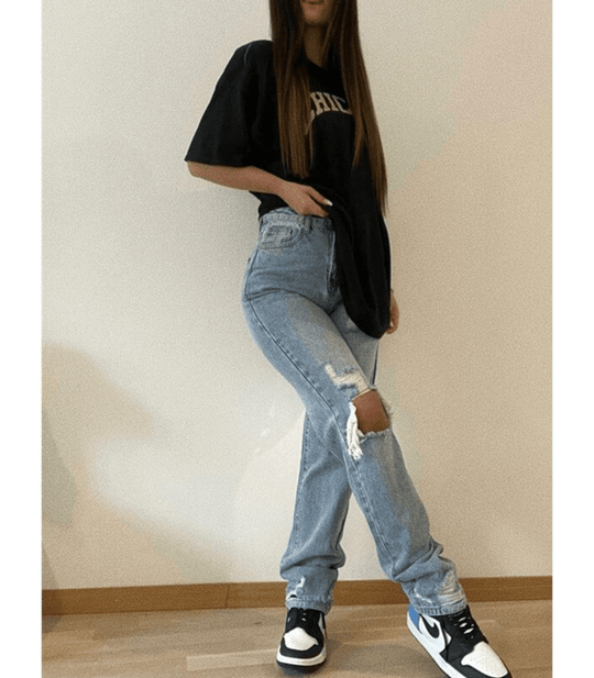 Bequeme Baggy-Jeans mit hoher Taille und zerrissenem Design