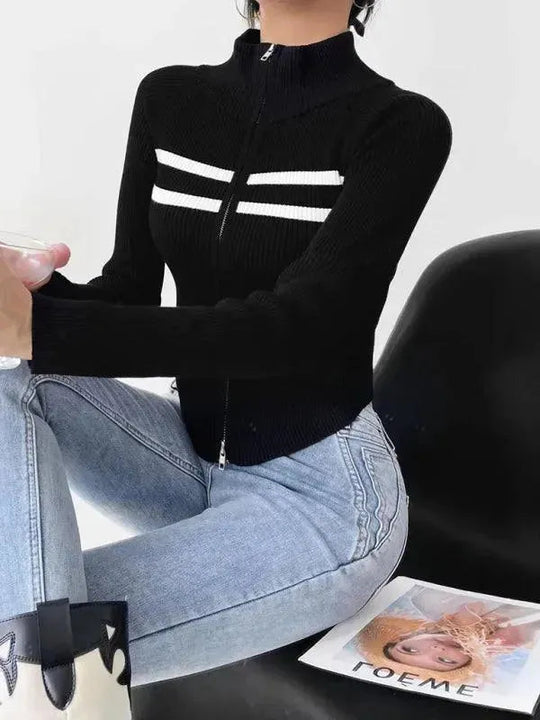 Heidi-Mode | Gestreifter Strickjacke Pullover