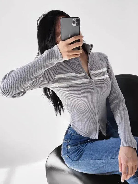 Heidi-Mode | Gestreifter Strickjacke Pullover