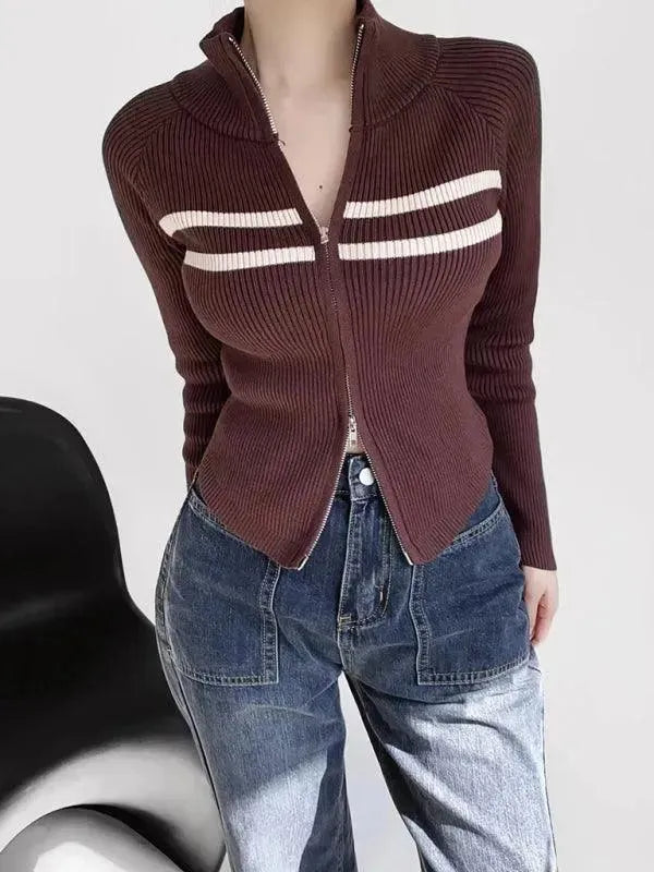Heidi-Mode | Gestreifter Strickjacke Pullover