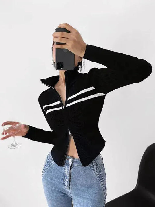 Heidi-Mode | Gestreifter Strickjacke Pullover