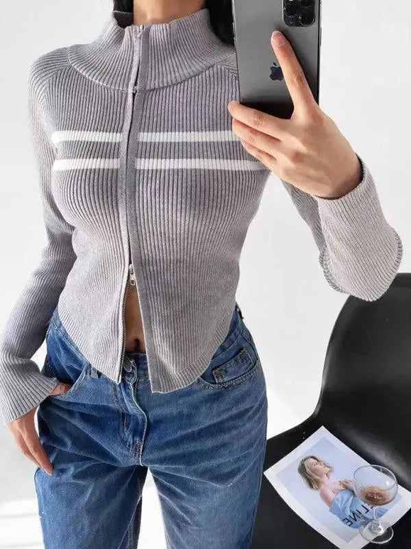 Heidi-Mode | Gestreifter Strickjacke Pullover