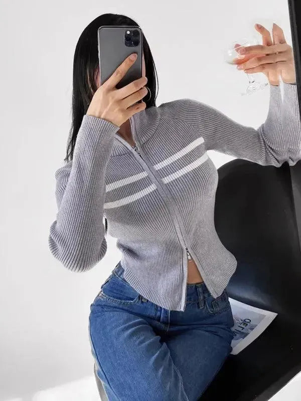 Heidi-Mode | Gestreifter Strickjacke Pullover