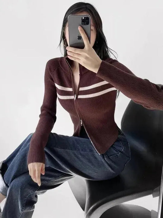 Heidi-Mode | Gestreifter Strickjacke Pullover