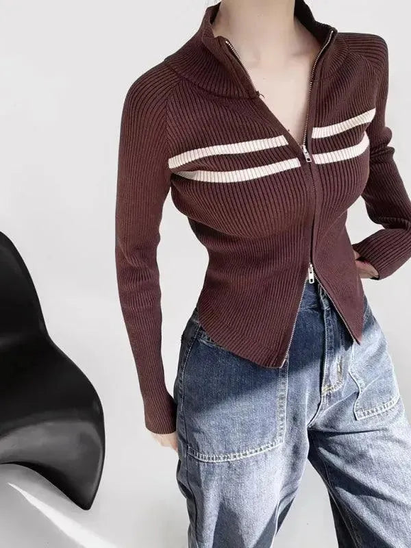 Heidi-Mode | Gestreifter Strickjacke Pullover